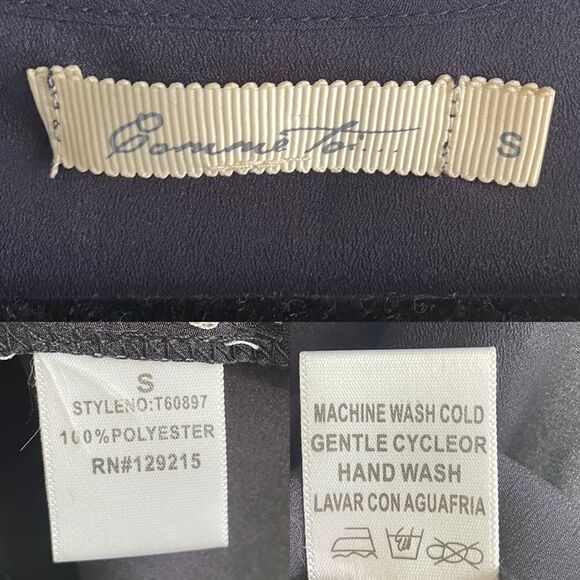 Comme TOI Sleeveless Racerback Tank Top Blouse Birds Doves Navy Blue Cream S - Picture 5 of 5